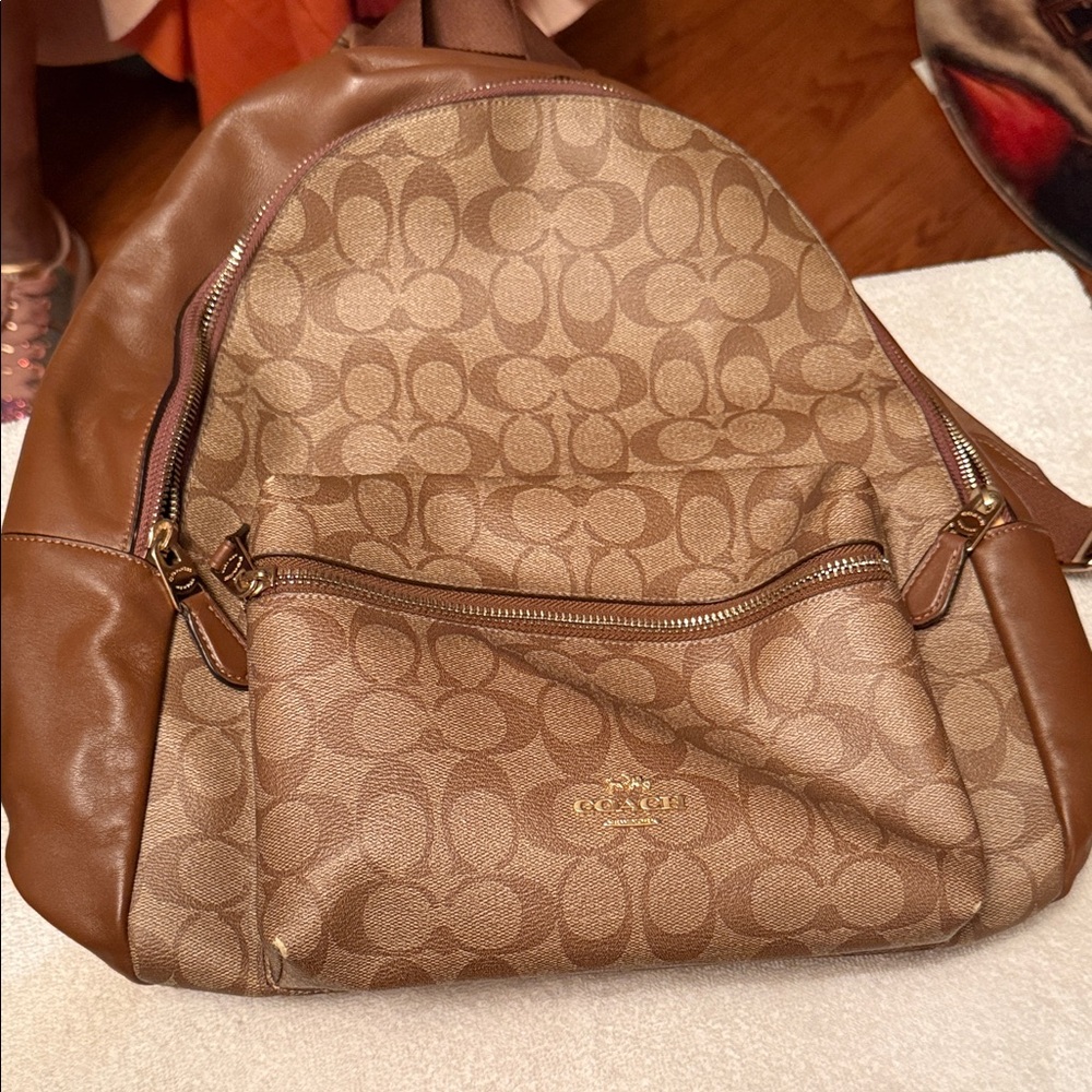 Coach Brown and Tan Signature Backpack